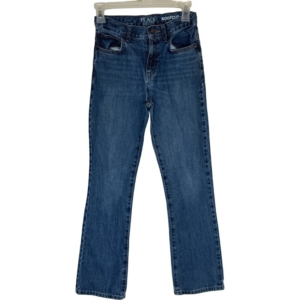 The Childrens Place Bootcut Jeans Boys Size 12 Slim Blue Denim Adjustable Waist